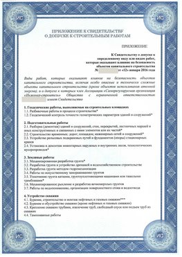 Приложение к свидетельству о допуске к строительным работам Рубцовск СРО в строительстве